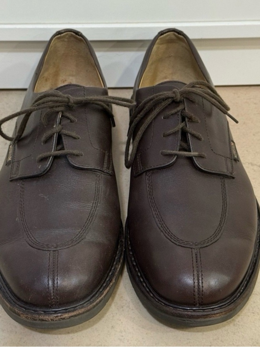 Mephisto Men's Brown Leather Derby Dress Shoes US 9.5 Lace-Up Round Toe Rubber